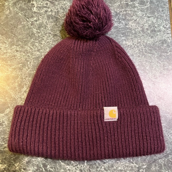 Carhartt Accessories - Carhartt Women’s Maroon Knit Pom-Pom Hat